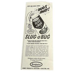 Small Vintage Print Ad Slug a Bug Spray Bridgeport 1960s Kills Bugs Away